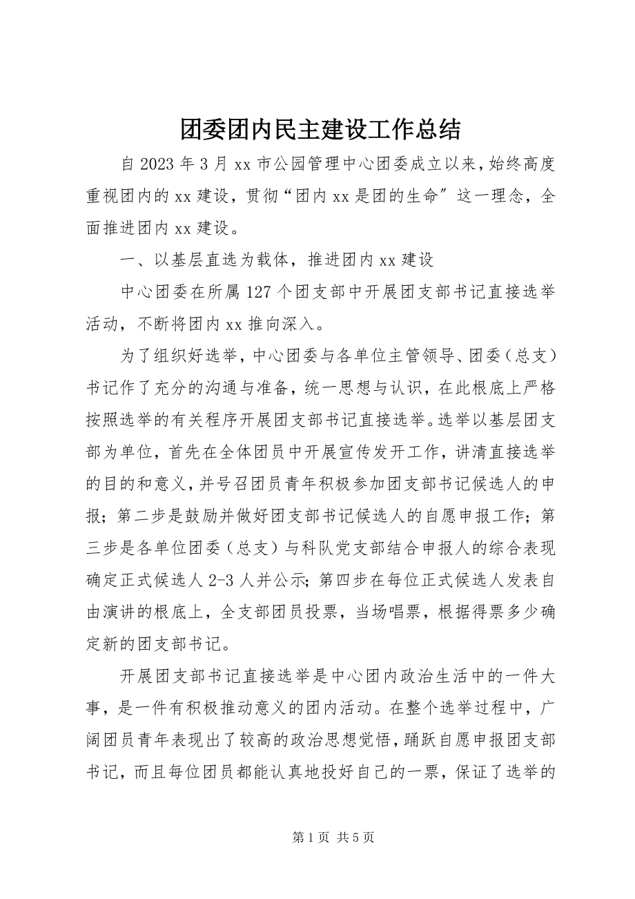 2023年团委团内民主建设工作总结.docx_第1页