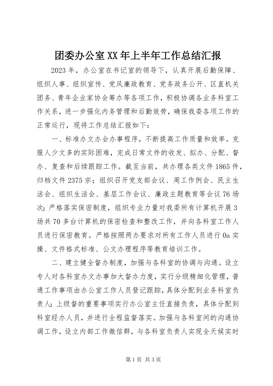 2023年团委办公室上半年工作总结汇报.docx_第1页