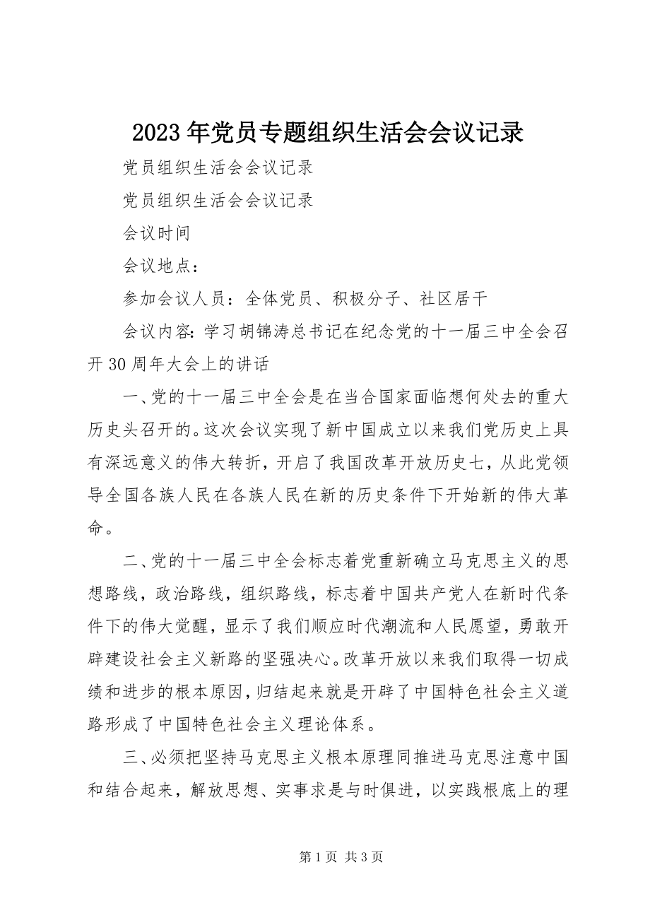 2023年党员专题组织生活会会议记录.docx_第1页