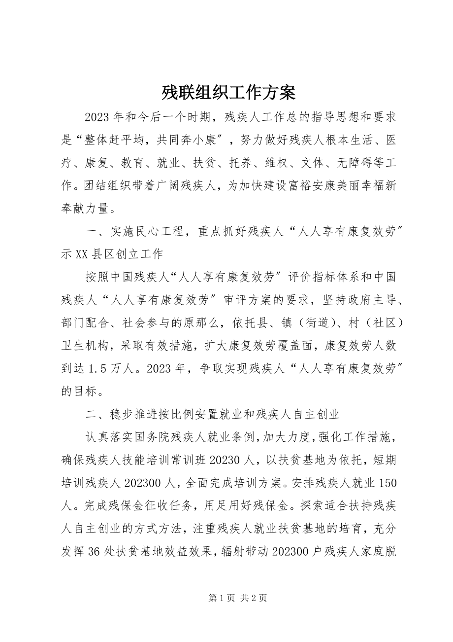 2023年残联组织工作计划新编.docx_第1页