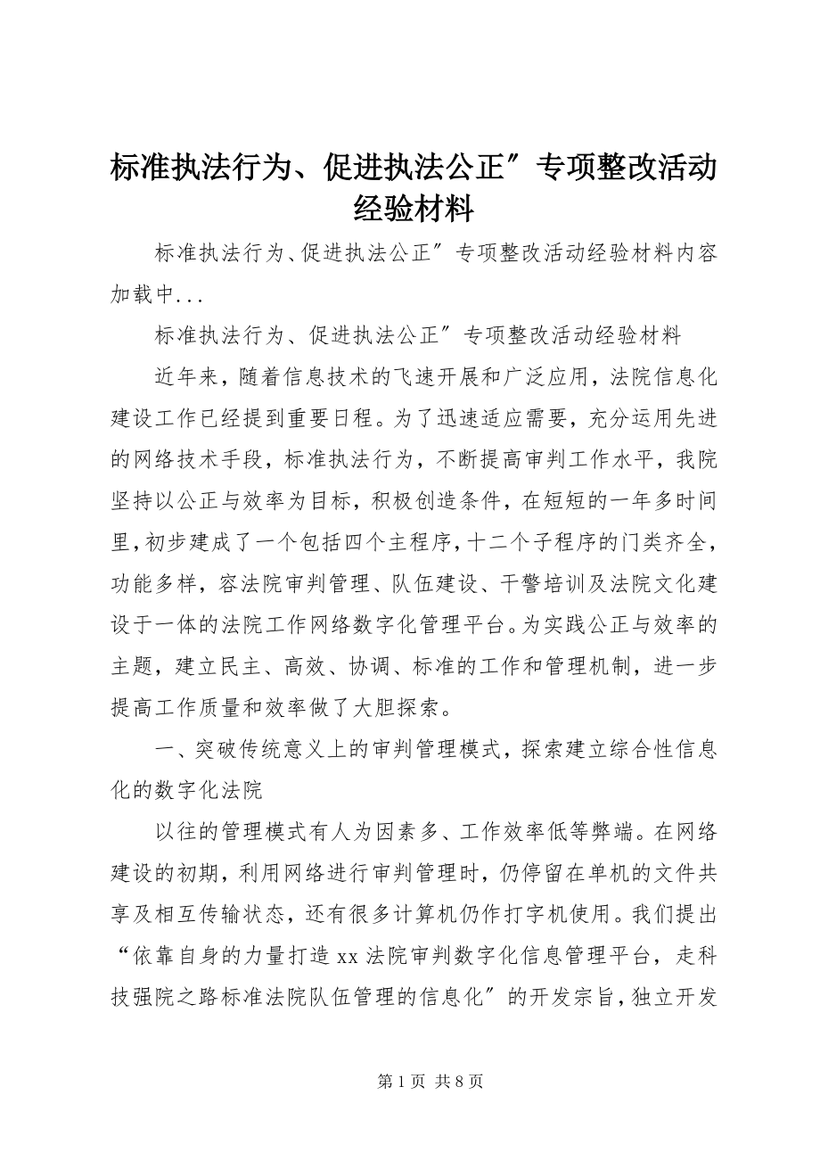 2023年规范执法行为、促进执法公正”专项整改活动经验材料.docx_第1页