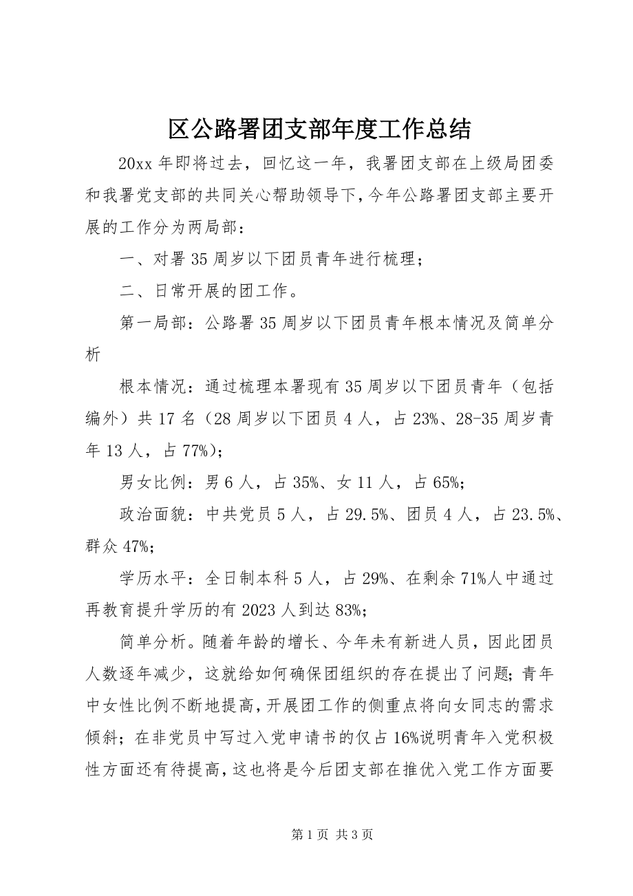 2023年区公路署团支部年度工作总结.docx_第1页