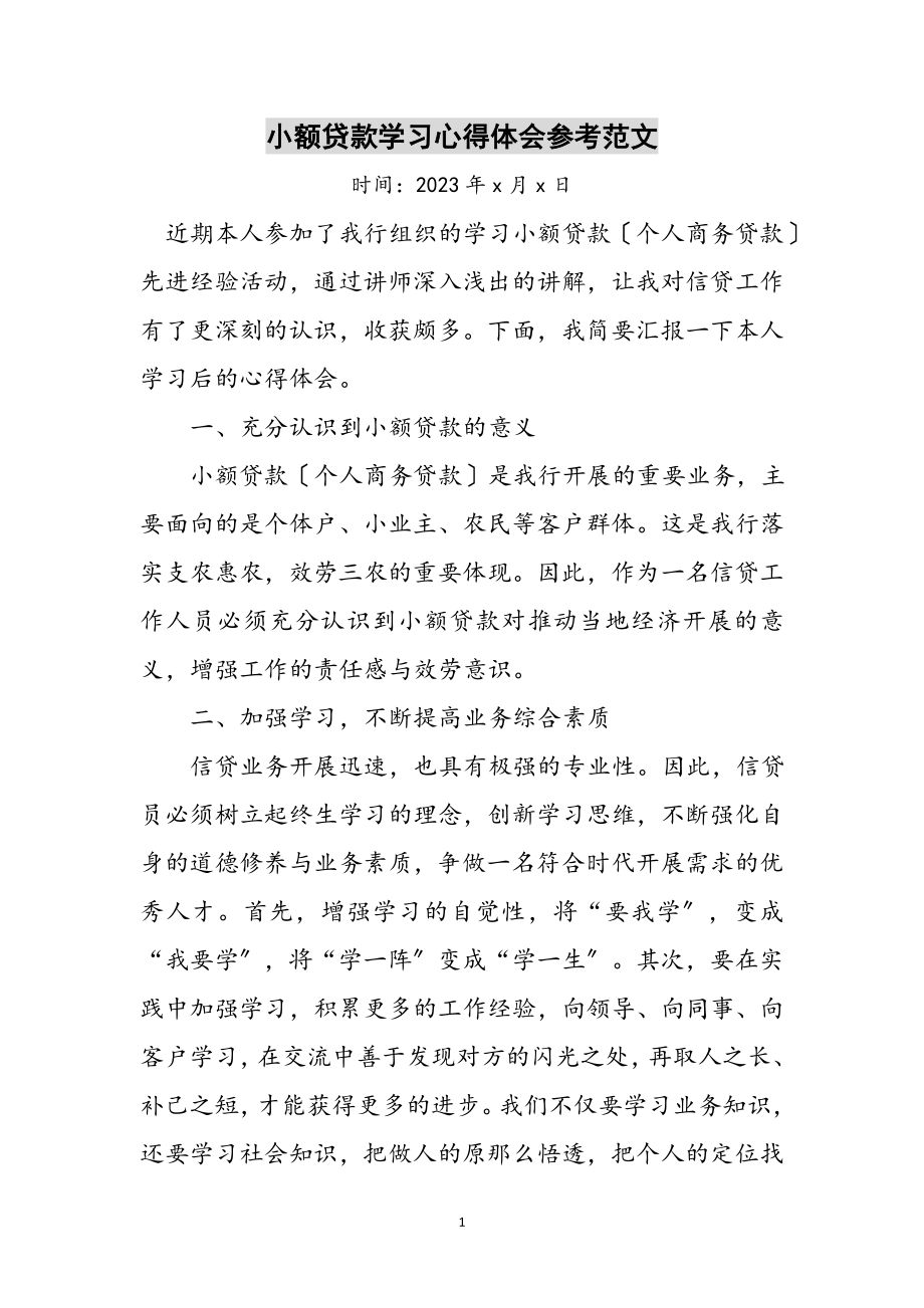 2023年小额贷款学习心得体会参考范文.doc_第1页