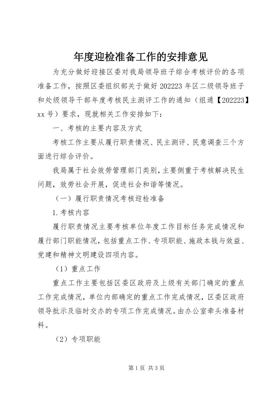 2023年迎检准备工作的安排意见.docx_第1页