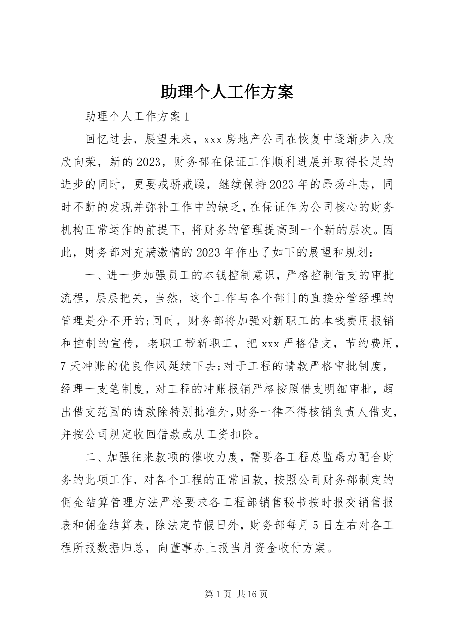 2023年助理个人工作计划2.docx_第1页