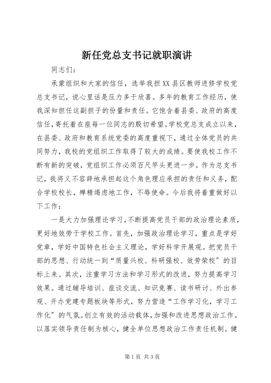 2023年新任党总支书记就职演讲.docx_第1页