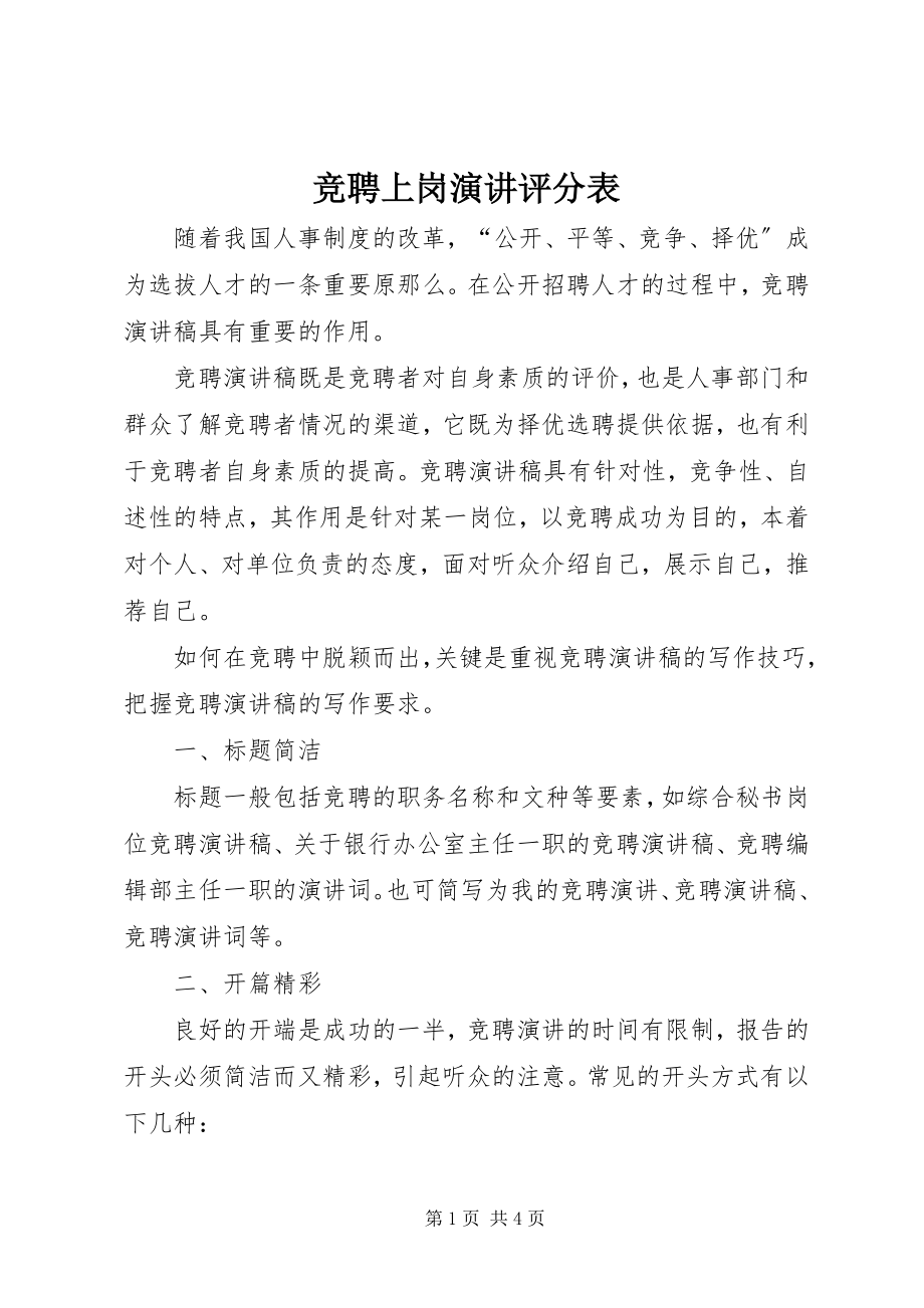 2023年竞聘上岗演讲评分表.docx_第1页