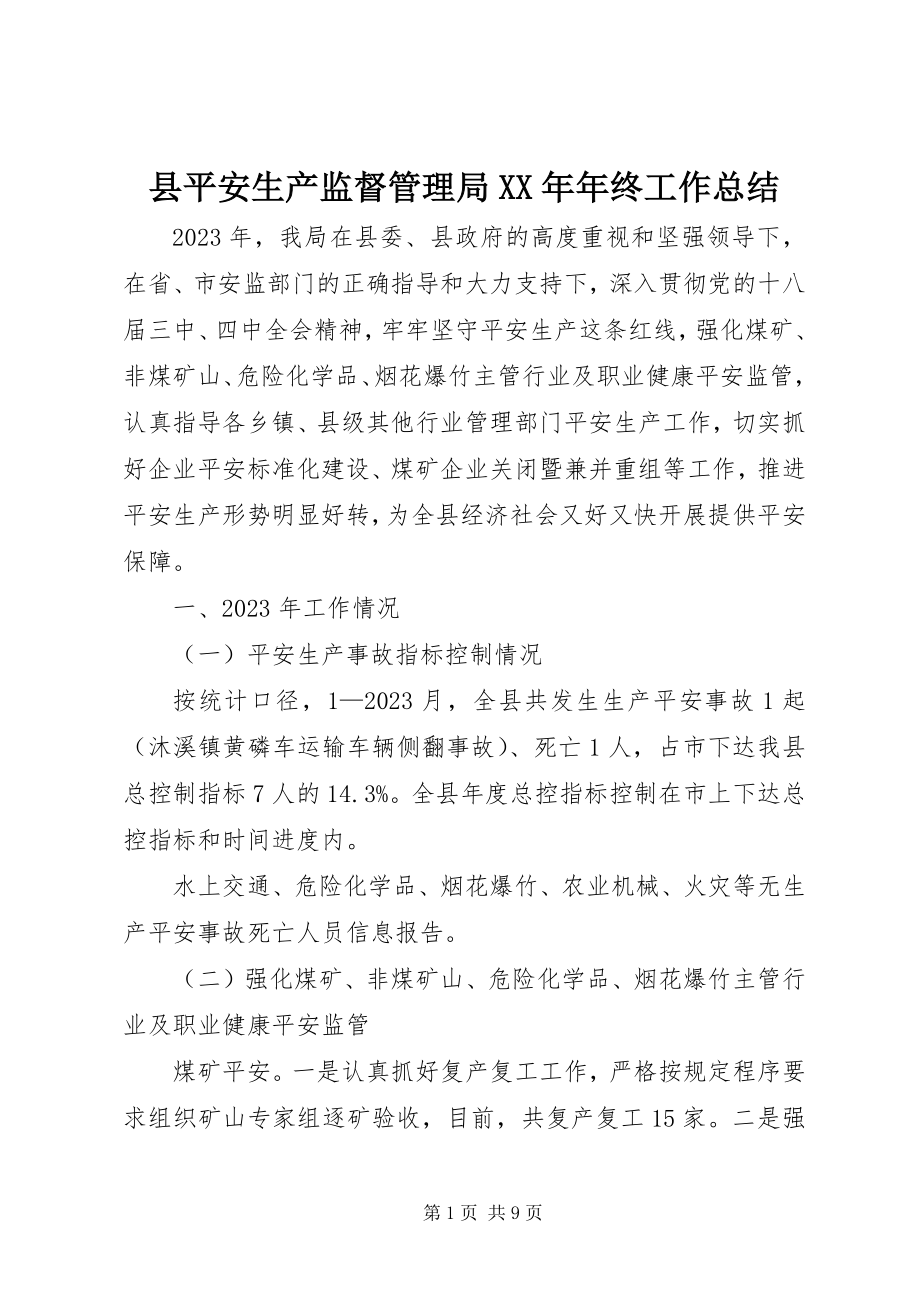 2023年县安全生产监督管理局年终工作总结.docx_第1页