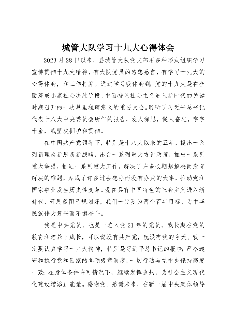 2023年城管大队学习十九大心得体会.docx_第1页