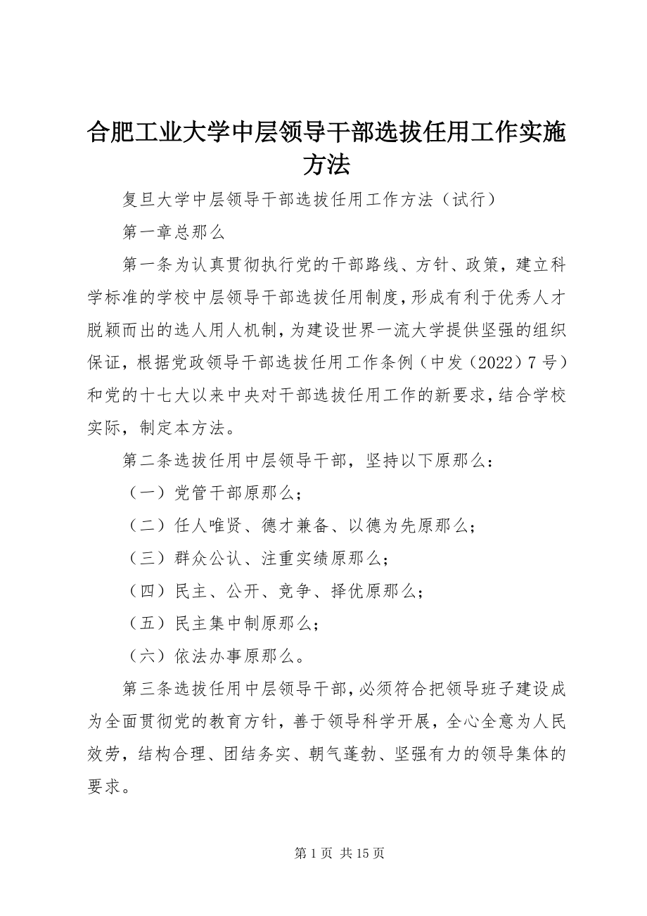 2023年合肥工业大学中层领导干部选拔任用工作实施办法.docx_第1页