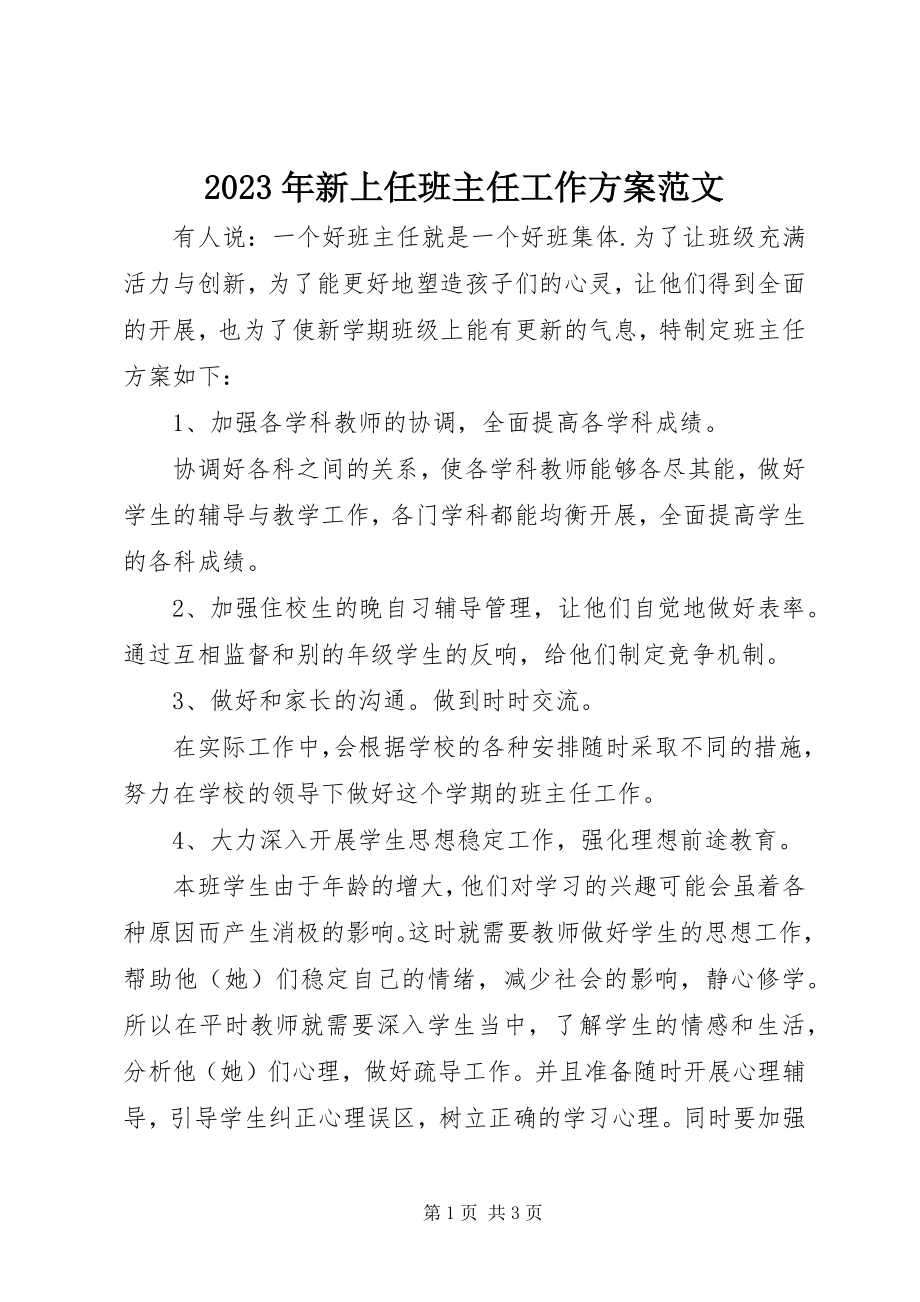 2023年新上任班主任工作计划2.docx_第1页