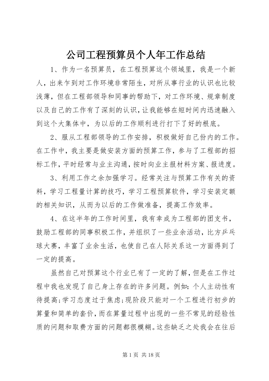 2023年公司工程预算员个人年工作总结.docx_第1页