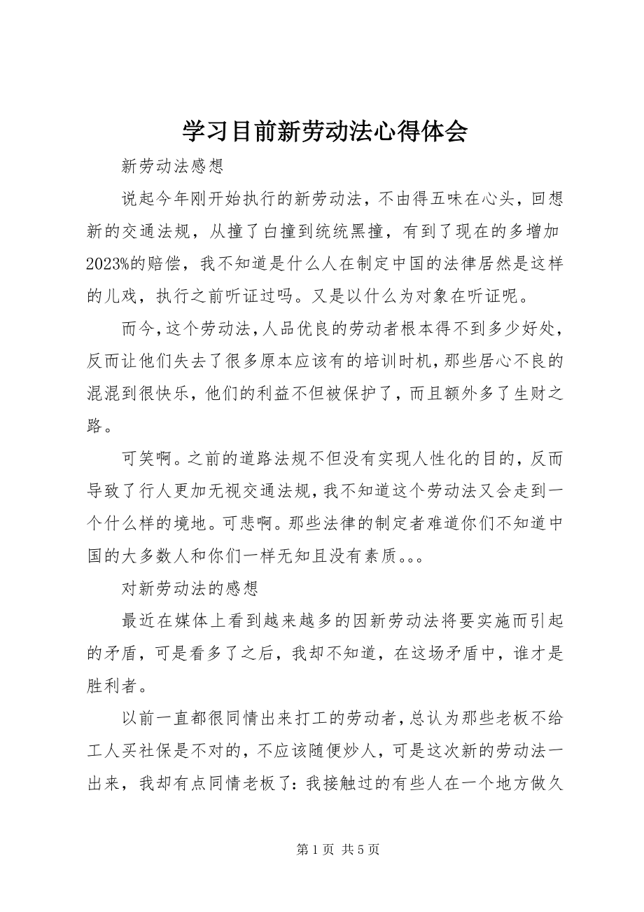 2023年学习目前新《劳动法》心得体会.docx_第1页