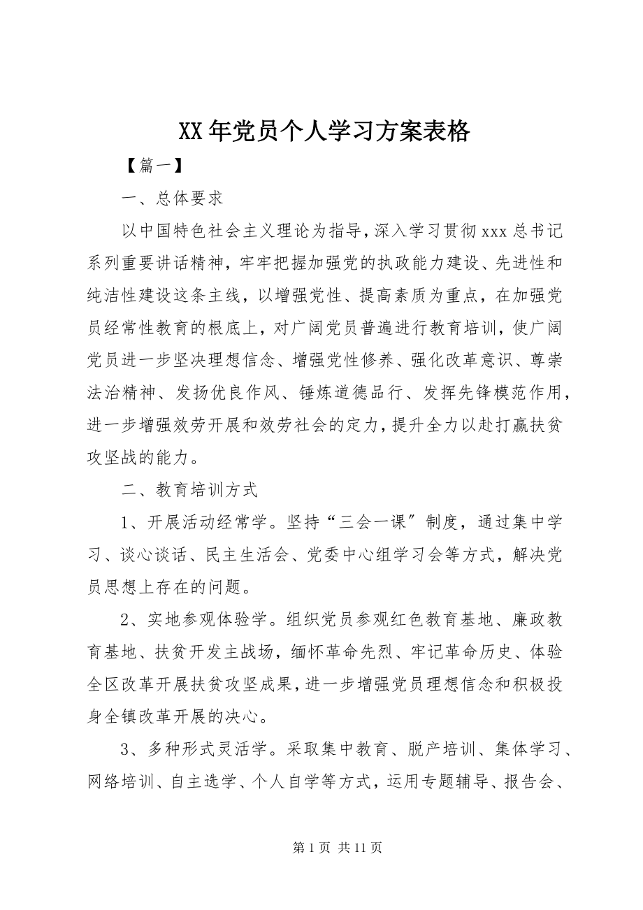 2023年党员个人学习计划表格.docx_第1页