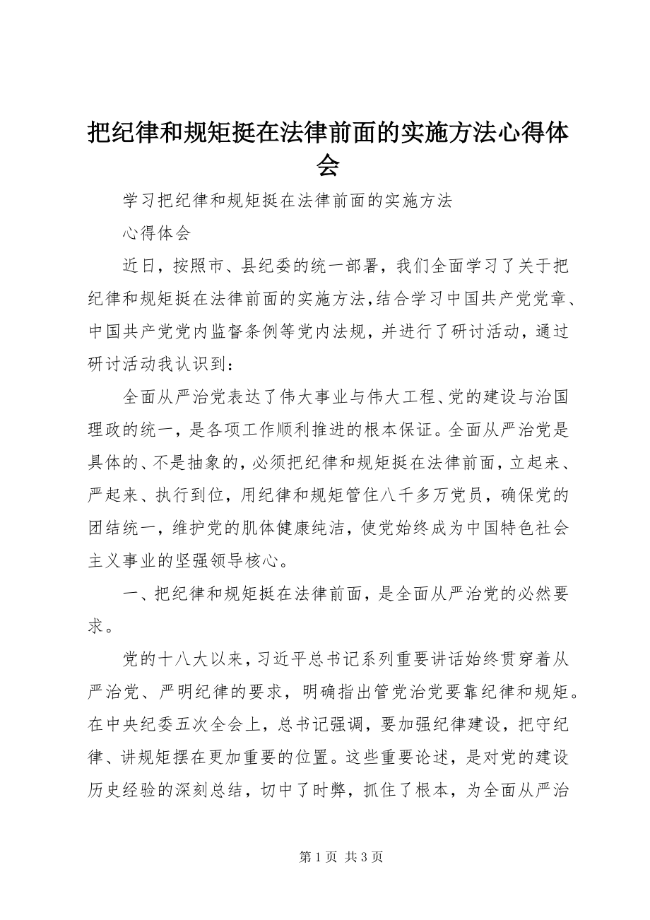 2023年把纪律和规矩挺在法律前面的实施办法心得体会新编.docx_第1页