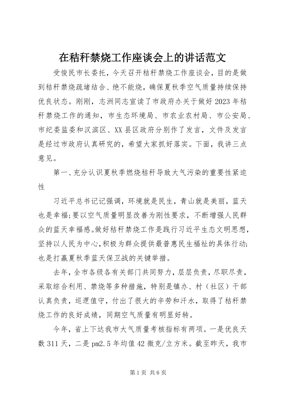 2023年在秸秆禁烧工作座谈会上的致辞2.docx_第1页