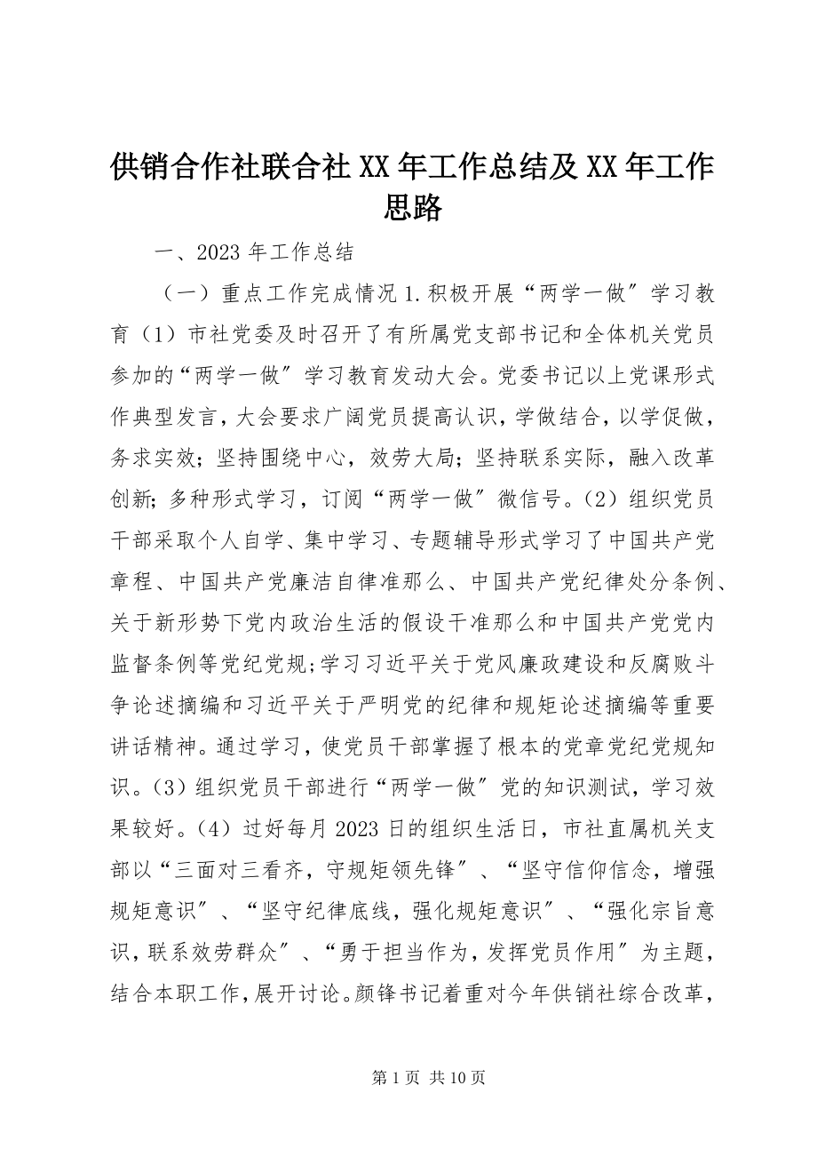 2023年供销合作社联合社某年工作总结及某年工作思路.docx_第1页