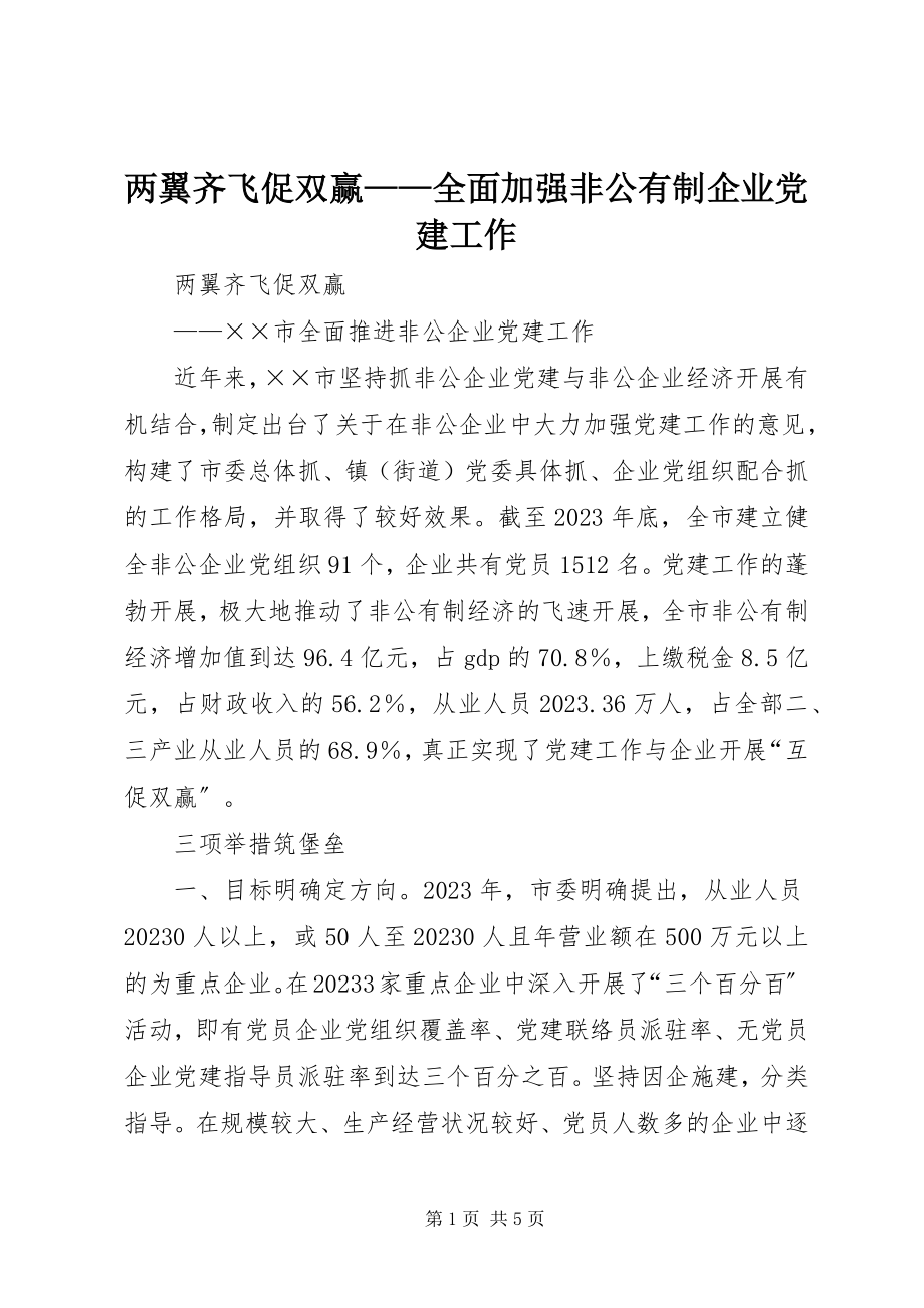 2023年两翼齐飞促双赢全面加强非公有制企业党建工作.docx_第1页