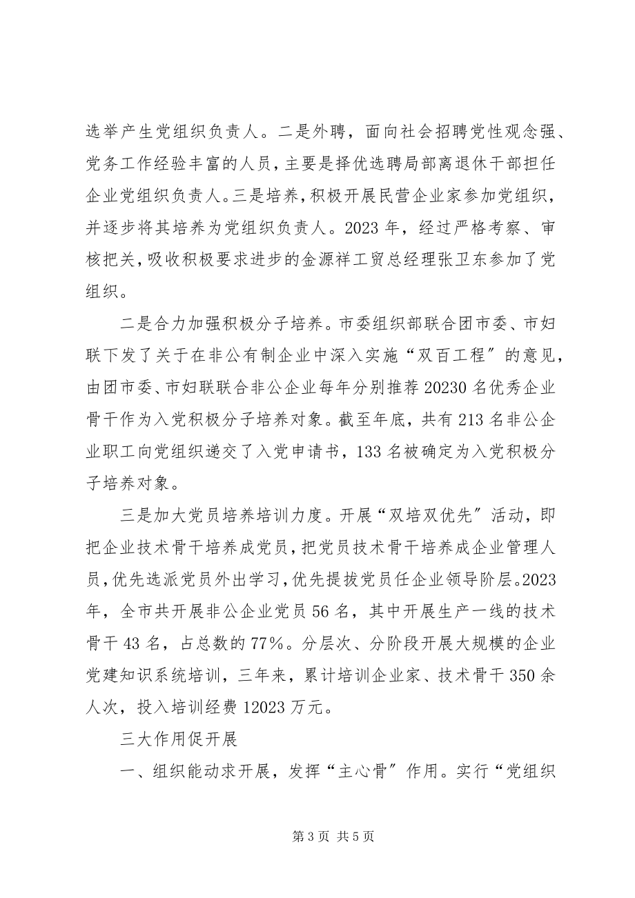 2023年两翼齐飞促双赢全面加强非公有制企业党建工作.docx_第3页