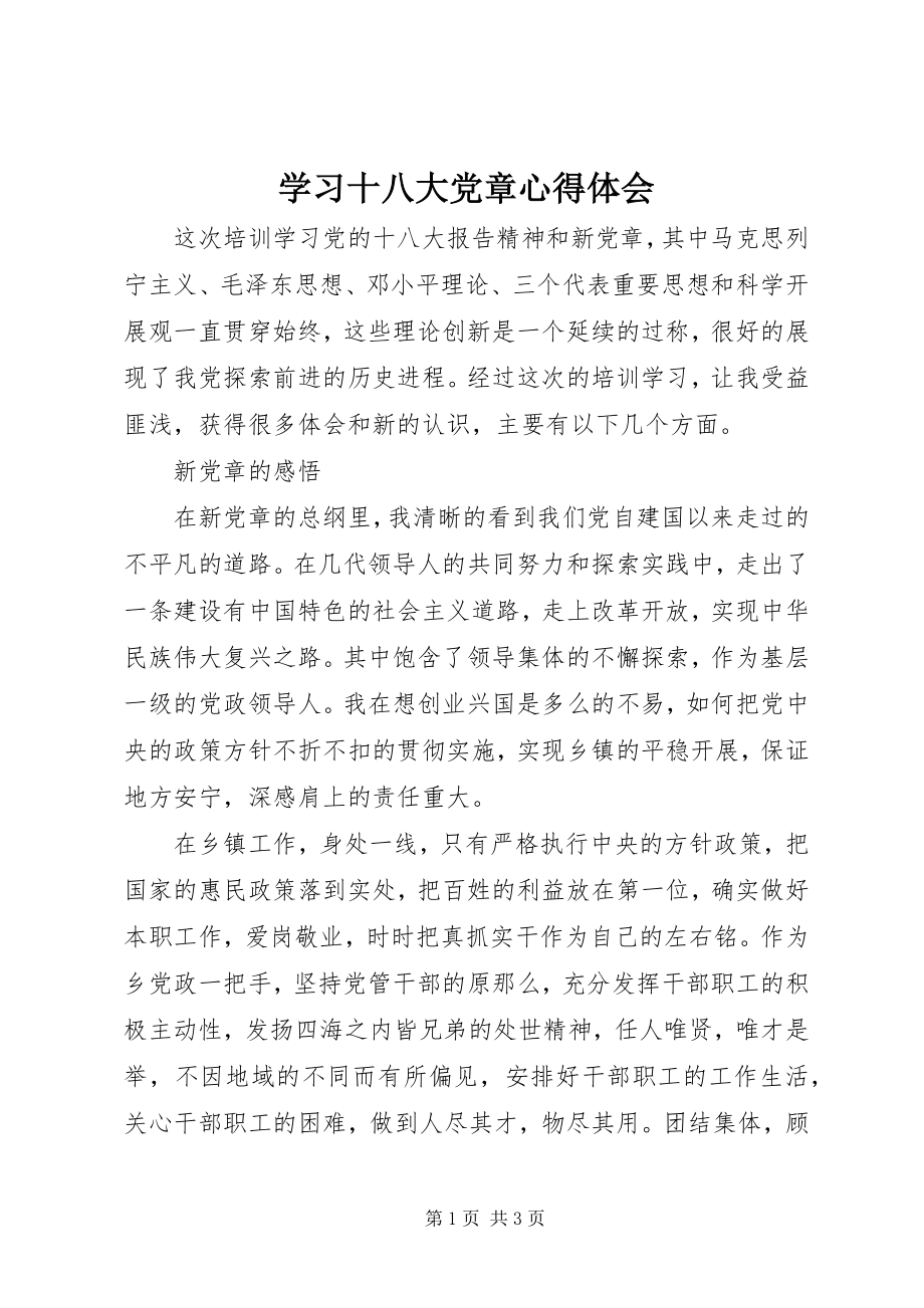 2023年学习十八大党章心得体会.docx_第1页