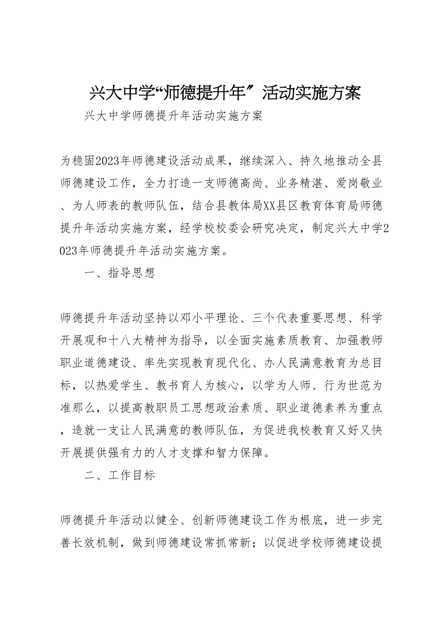 2023年兴大中学师德提升年活动实施方案.doc_第1页