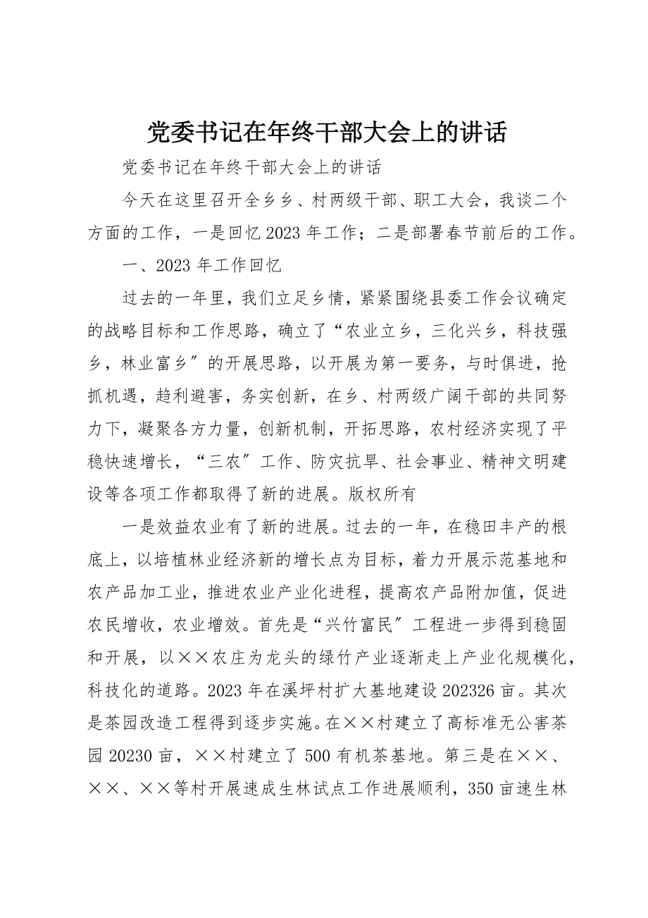 2023年党委书记在年终干部大会上的致辞.docx_第1页