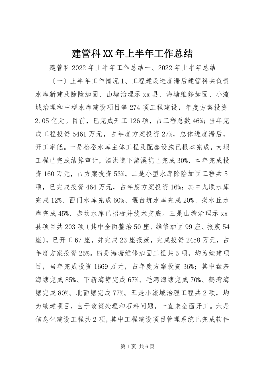 2023年建管科上半年工作总结.docx_第1页