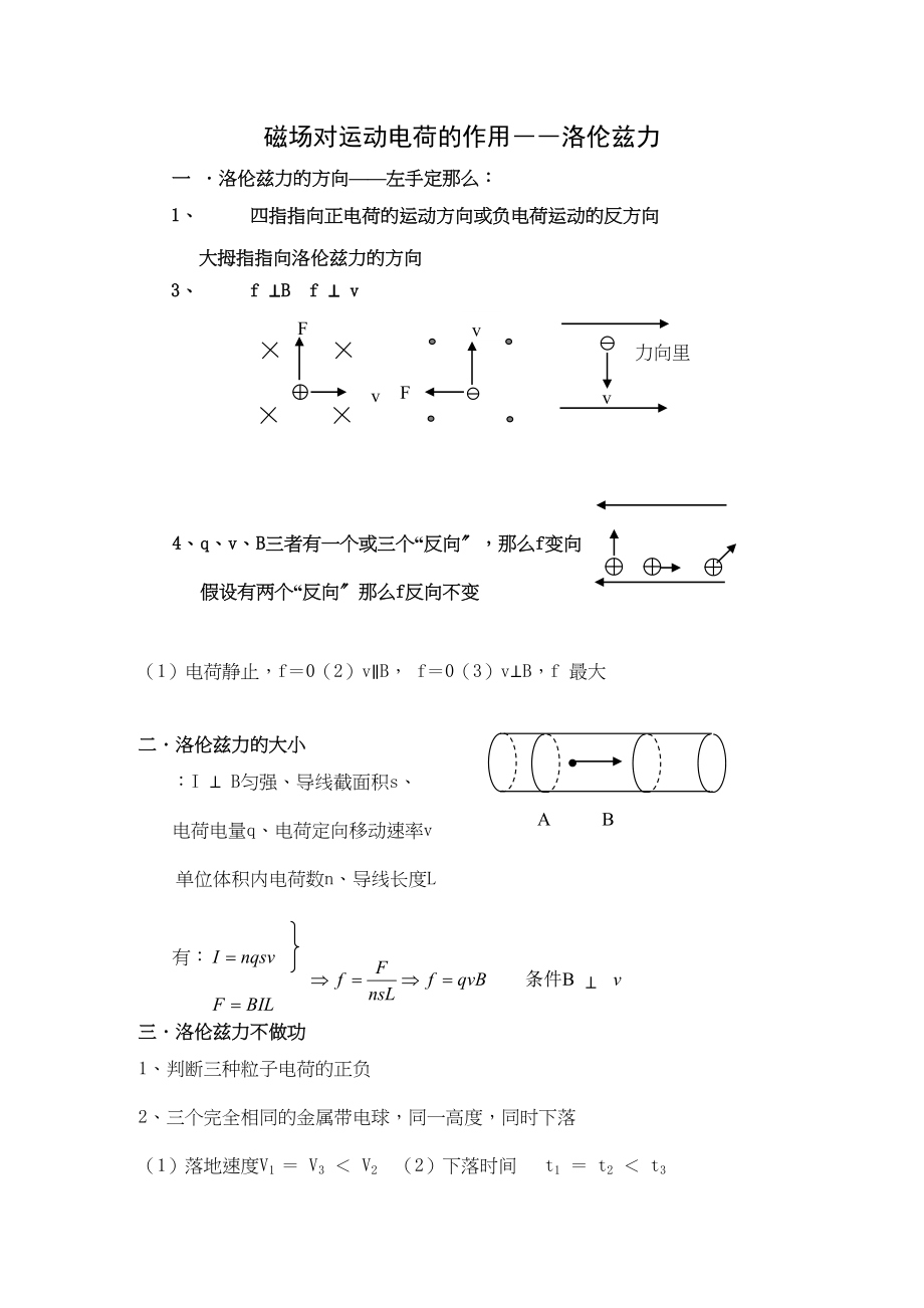 2023年高考物理详解详析磁场对运动电荷的作用洛伦兹力doc高中物理.docx_第1页