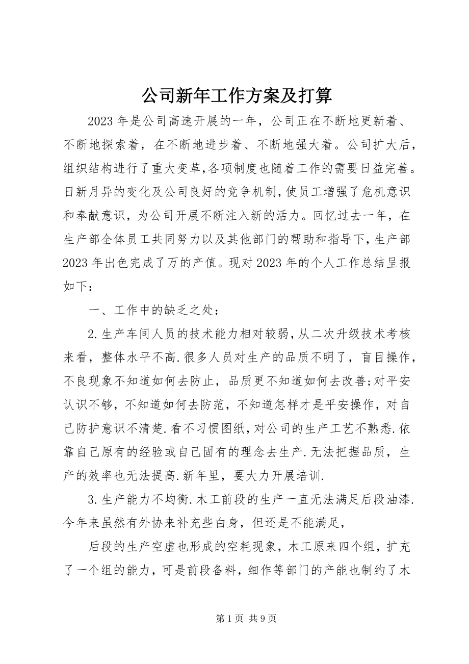 2023年公司新年工作计划及打算.docx_第1页