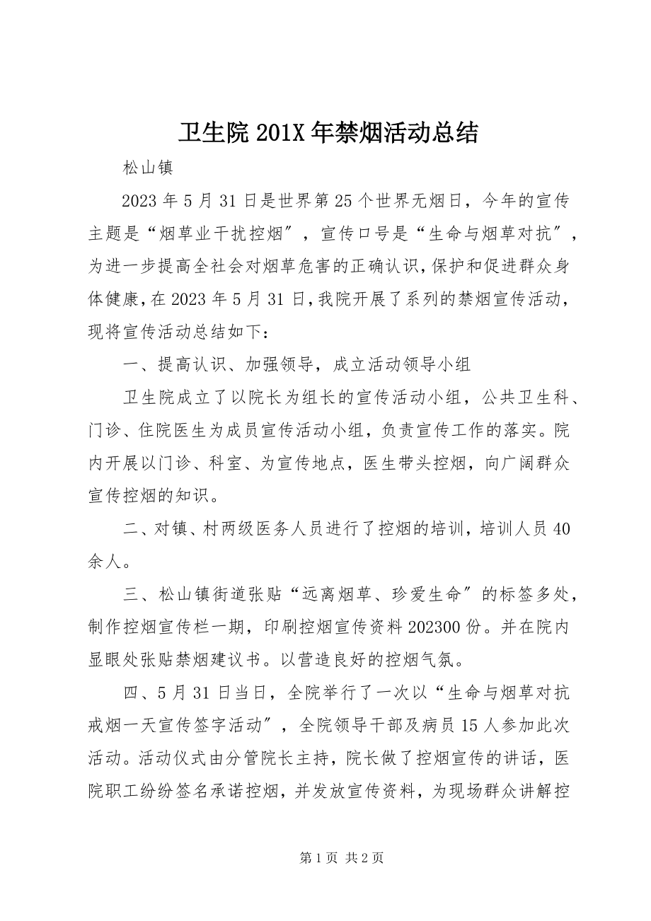 2023年卫生院禁烟活动总结.docx_第1页