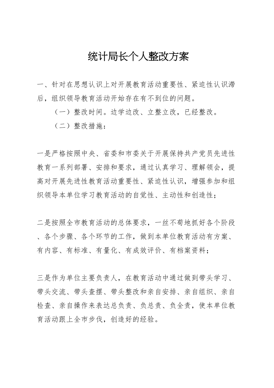 2023年统计局长个人整改方案 .doc_第1页