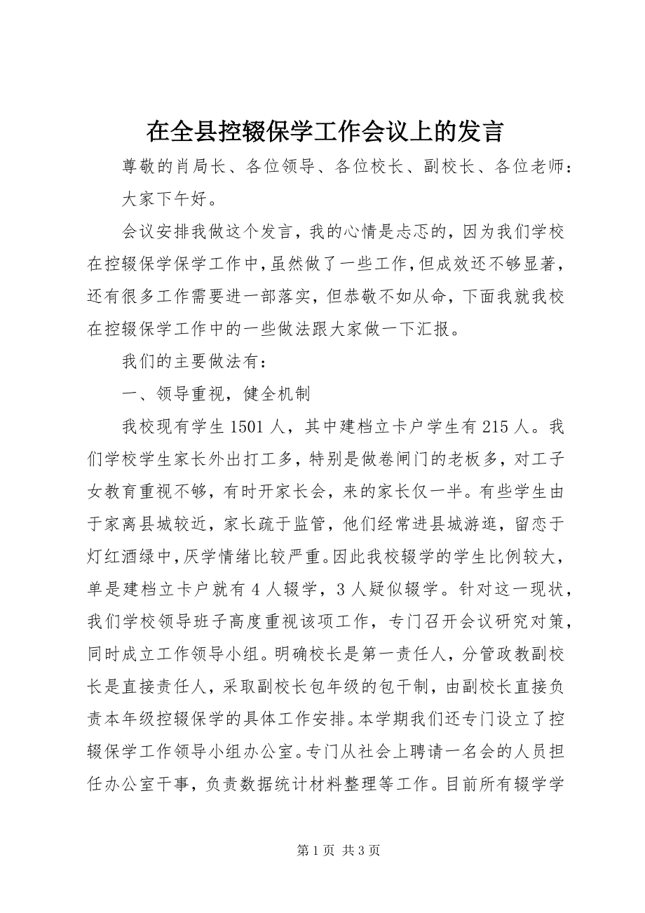 2023年在全县控辍保学工作会议上的讲话.docx_第1页