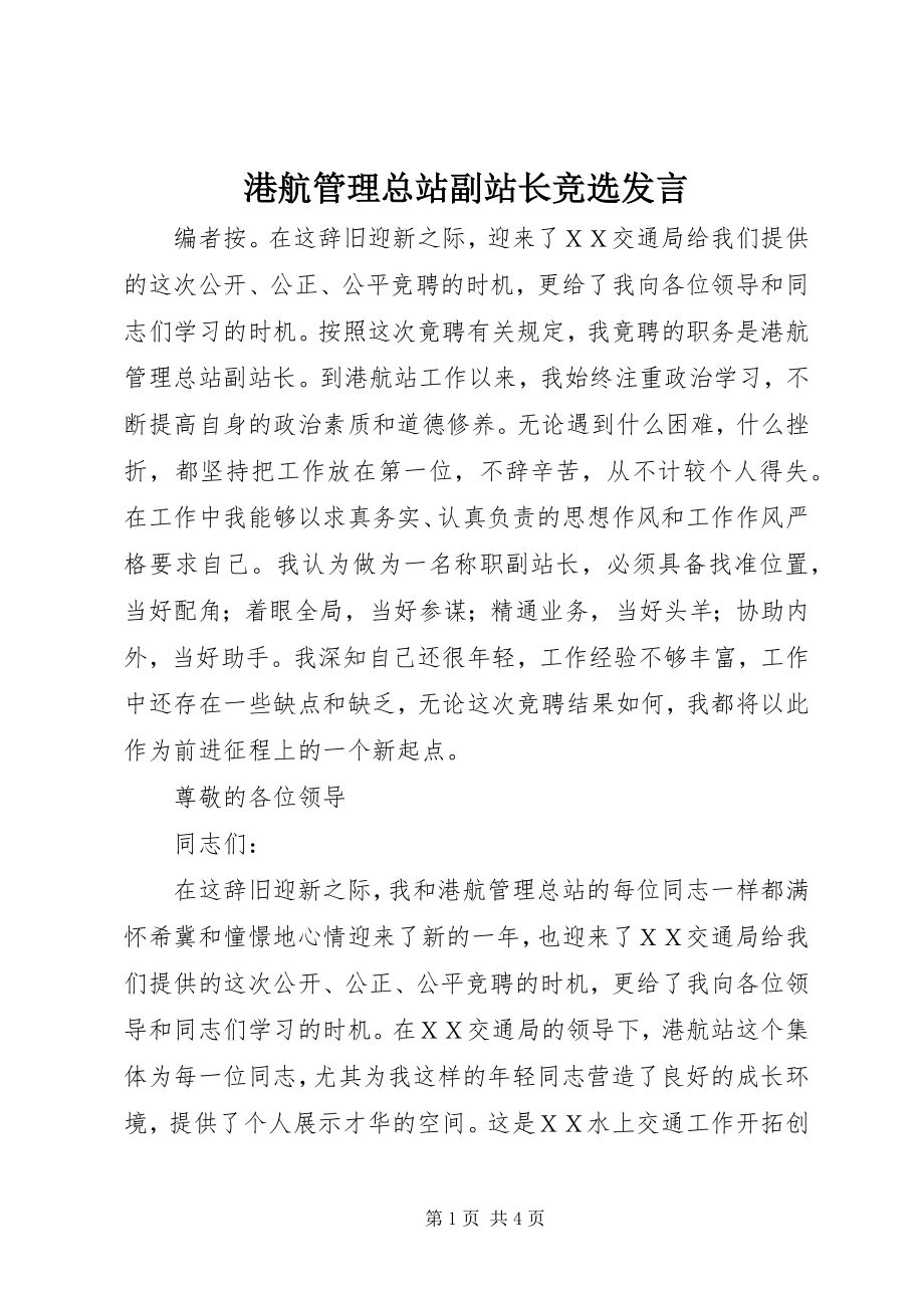 2023年港航管理总站副站长竞选讲话.docx_第1页