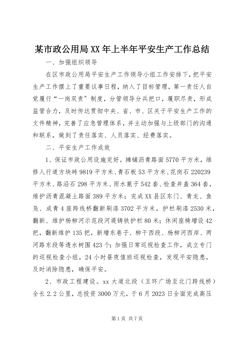 2023年xx市政公用局上半年安全生产工作总结.docx_第1页