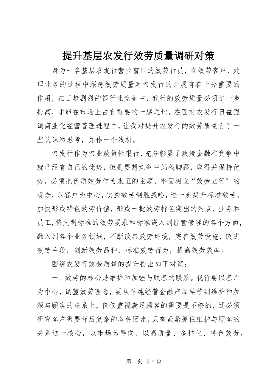 2023年提升基层农发行服务质量调研对策.docx_第1页