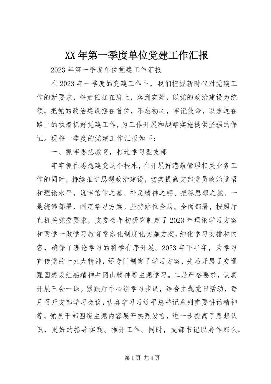 2023年第一季度单位党建工作汇报.docx_第1页