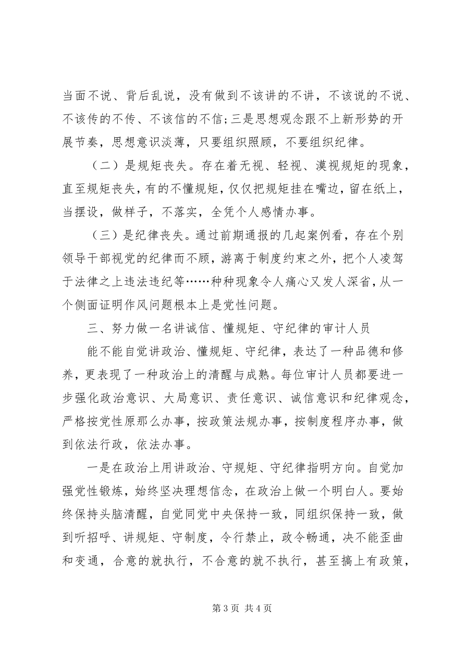 2023年审计局“讲政治守规矩守纪律”学习心得体会.docx_第3页