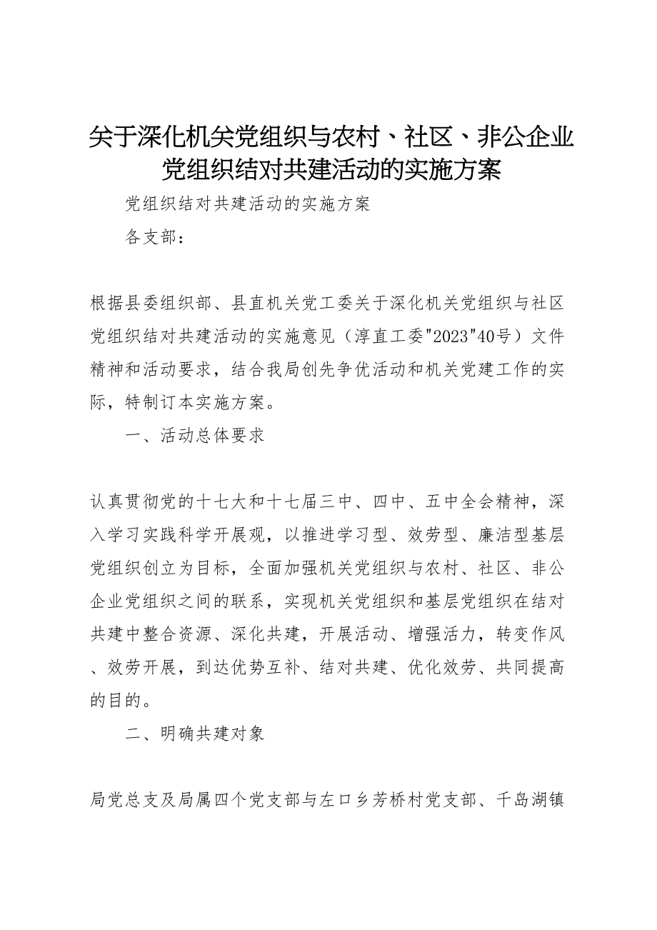 2023年关于深化机关党组织与农村社区非公企业党组织结对共建活动的实施方案.doc_第1页