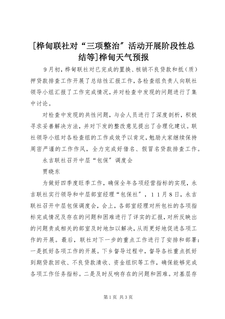 2023年桦甸联社对“三项整治”活动开展阶段性总结等桦甸天气预报新编.docx_第1页