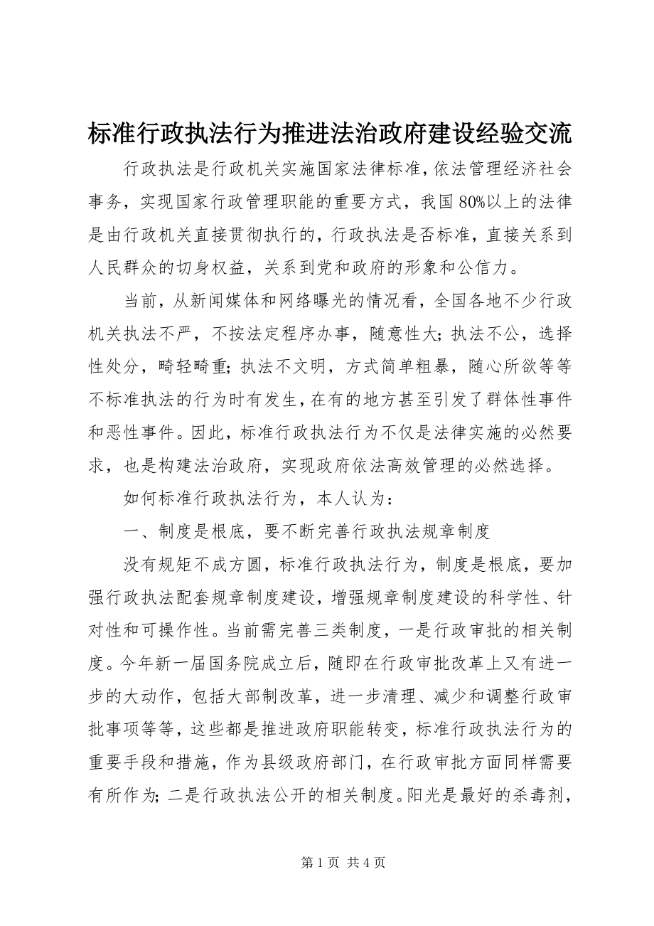 2023年规范行政执法行为推进法治政府建设经验交流.docx_第1页