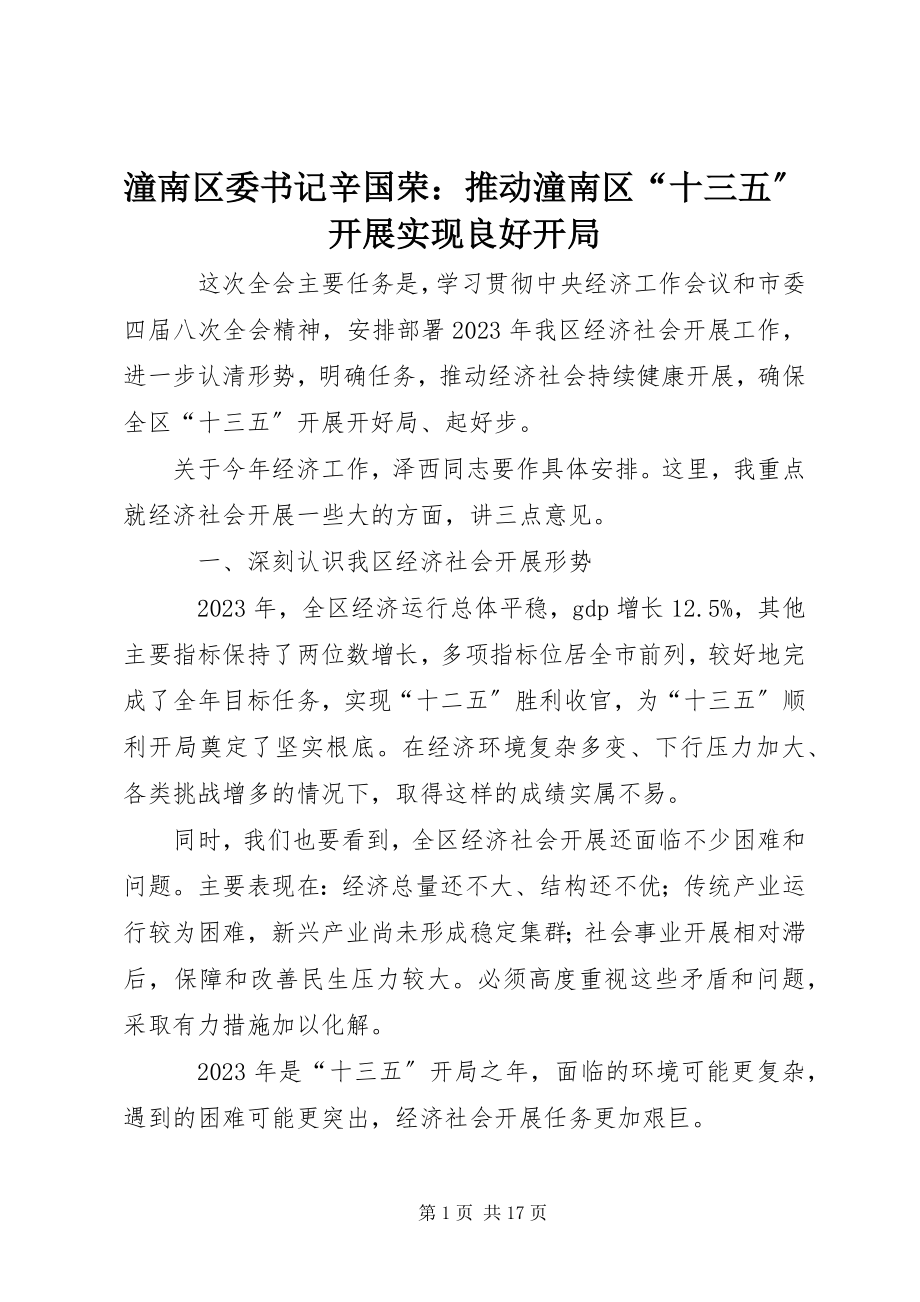 2023年潼南区委书记辛国荣推动潼南区“十三五”发展实现良好开局.docx_第1页