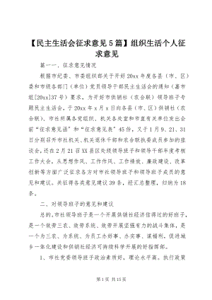 2023年民主生活会征求意见篇组织生活个人征求意见.docx