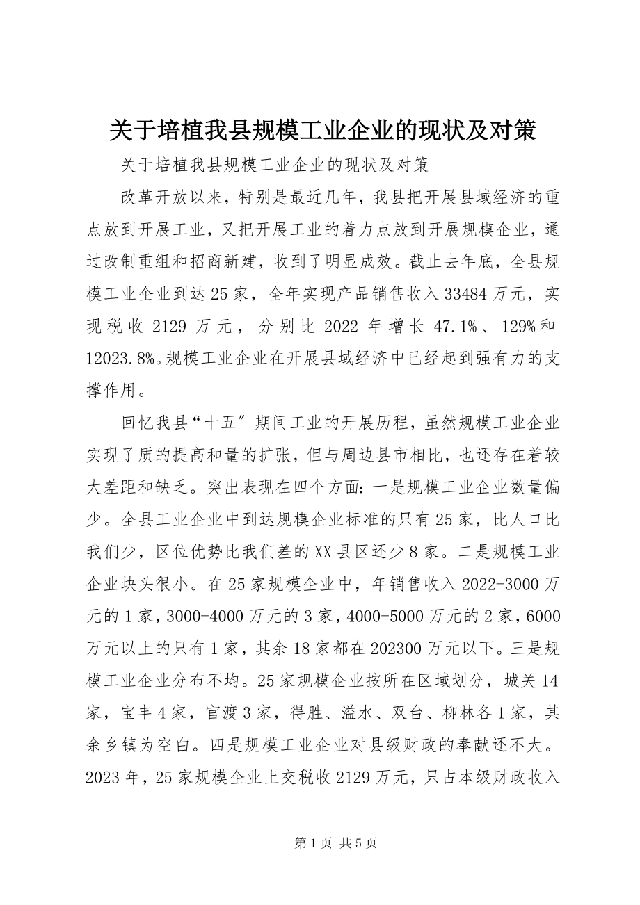 2023年培植我县规模工业企业的现状及对策.docx_第1页