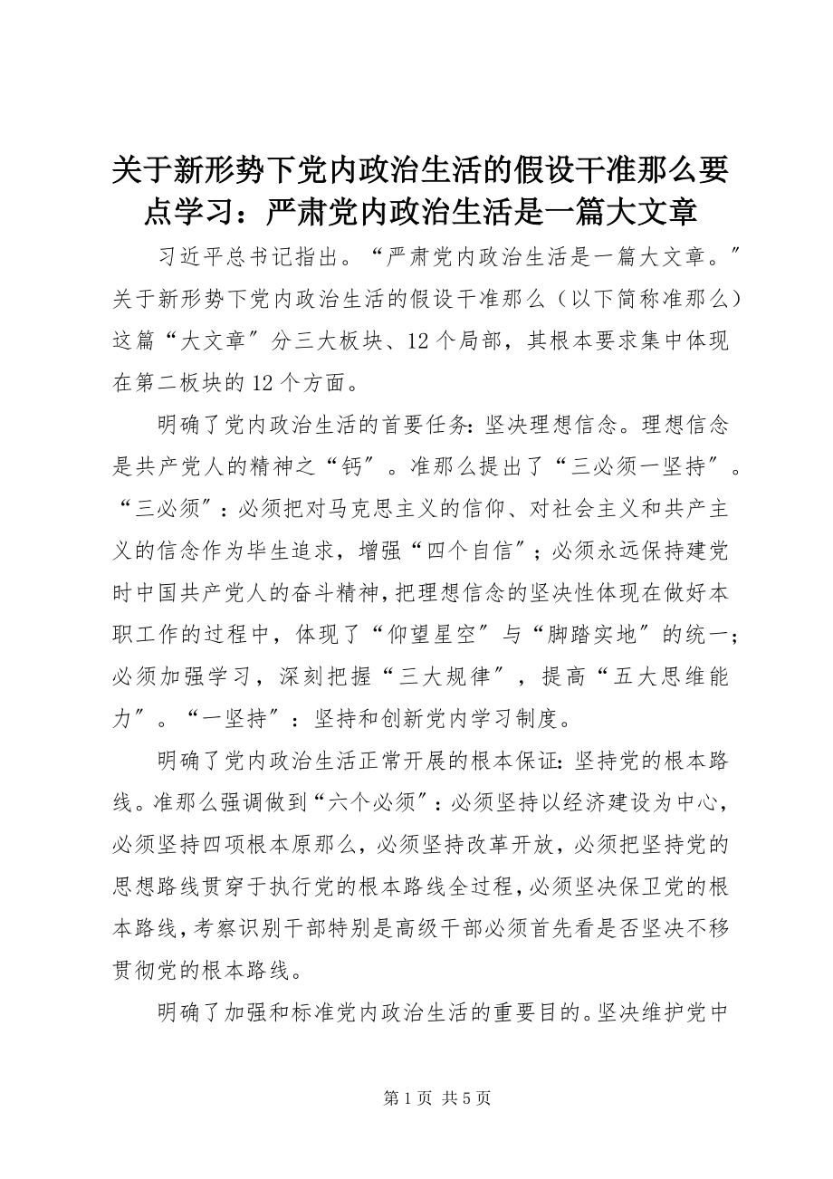 2023年《关于新形势下党内政治生活的若干准则》要点学习严肃党内政治生活是一篇大文章.docx_第1页