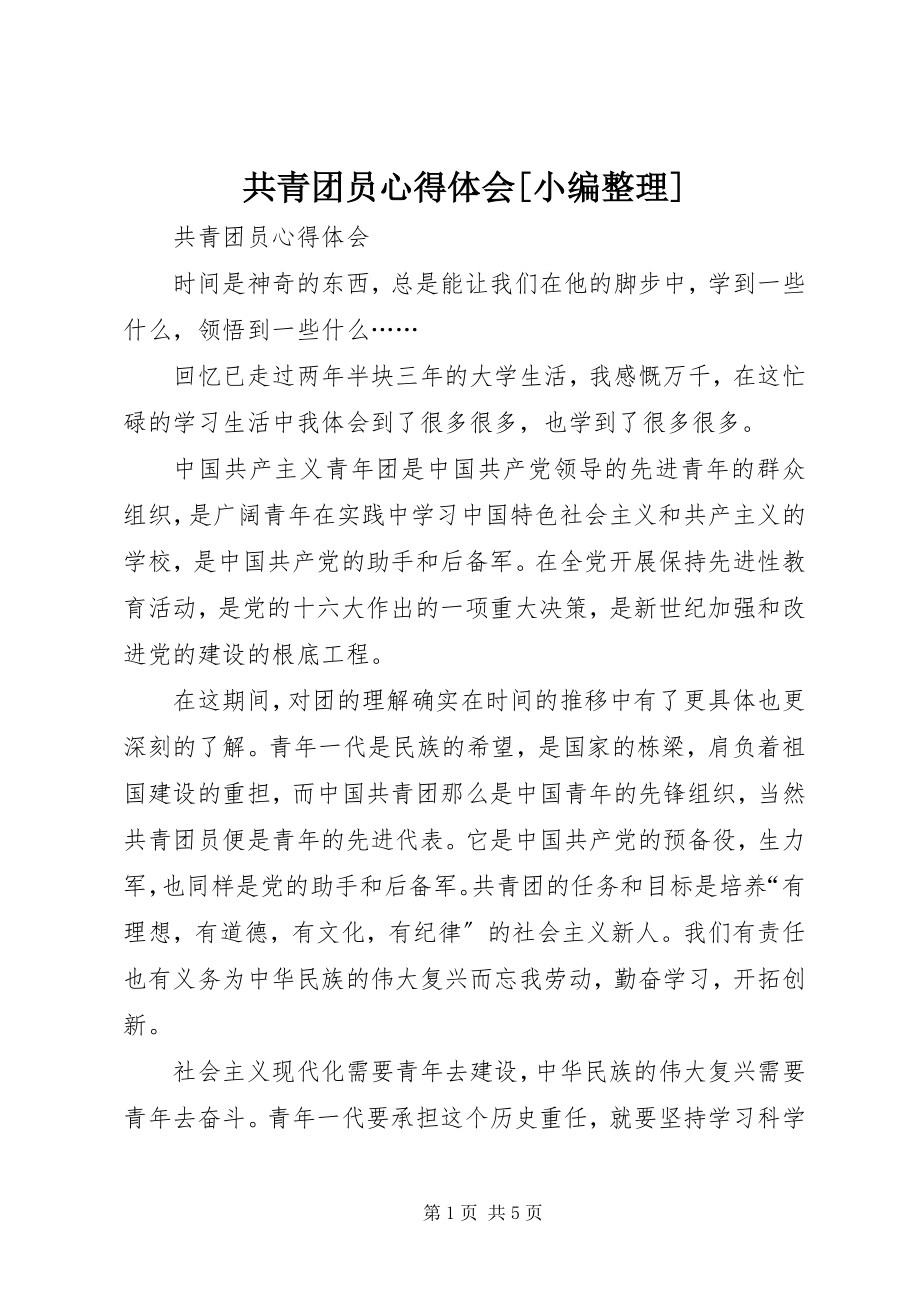 2023年共青团员心得体会小编整理.docx_第1页