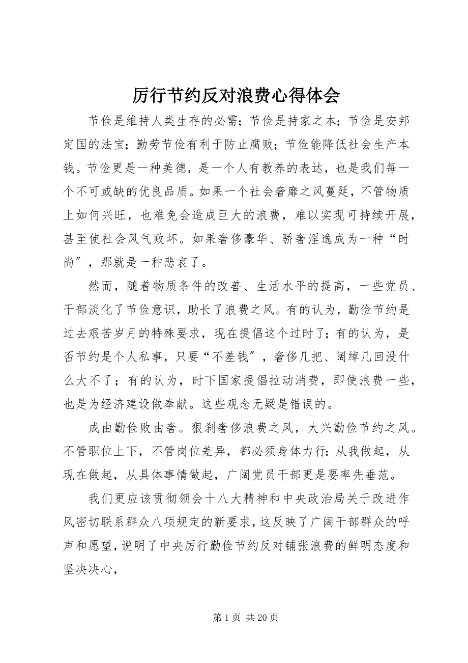 2023年厉行节约反对浪费心得体会新编.docx_第1页