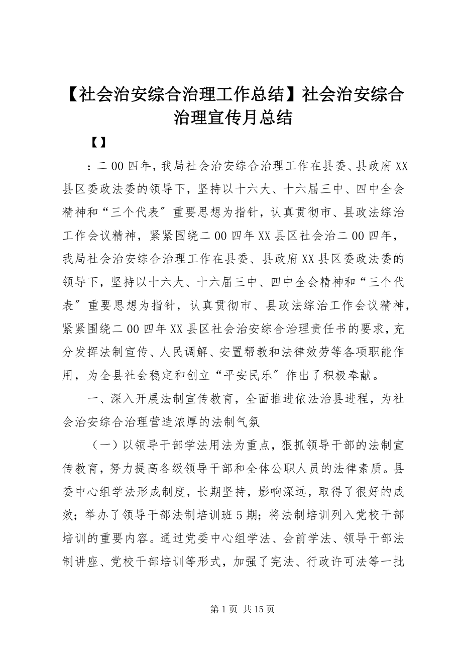 2023年社会治安综合治理工作总结社会治安综合治理宣传月总结.docx_第1页