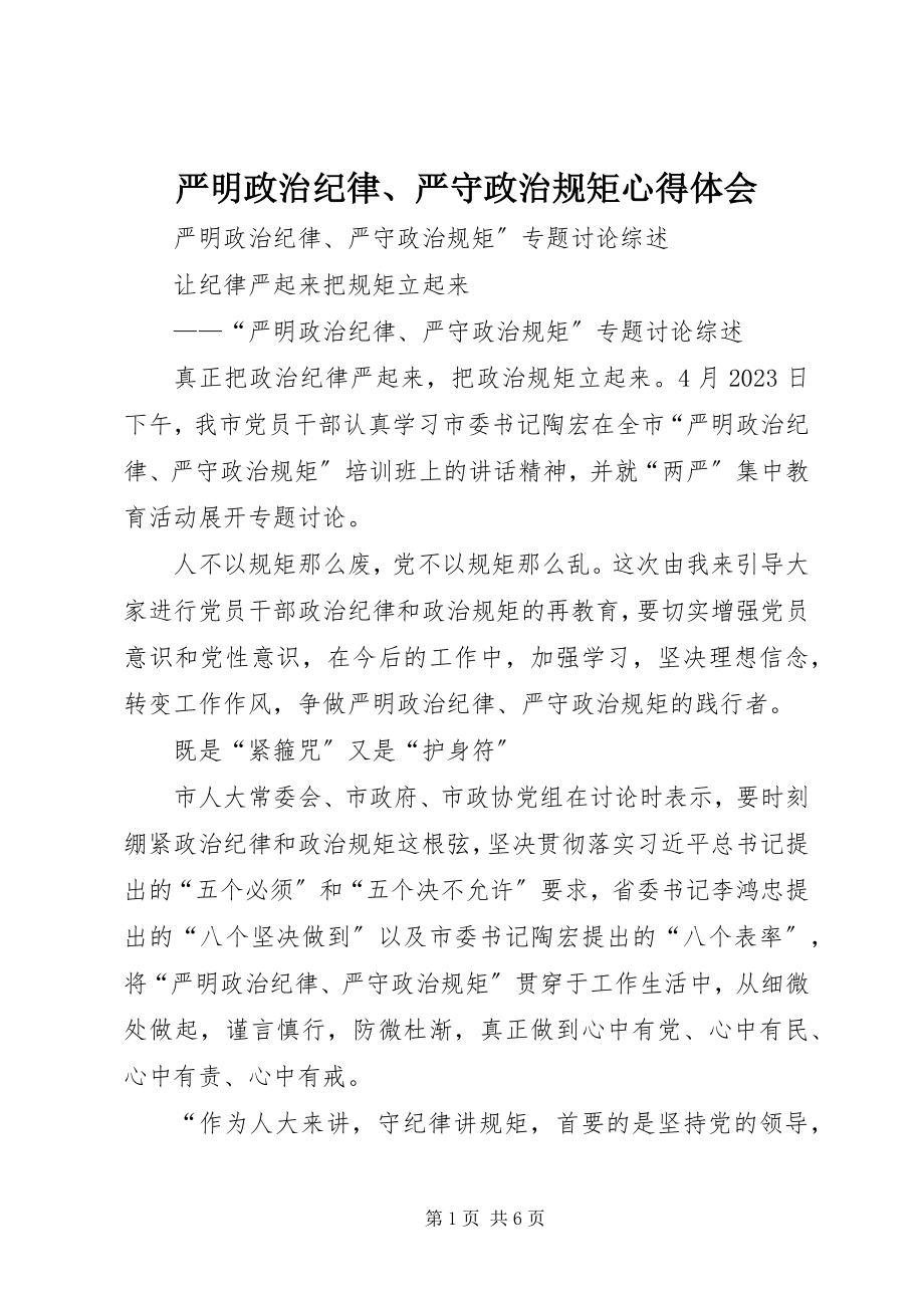 2023年严明政治纪律严守政治规矩心得体会.docx_第1页