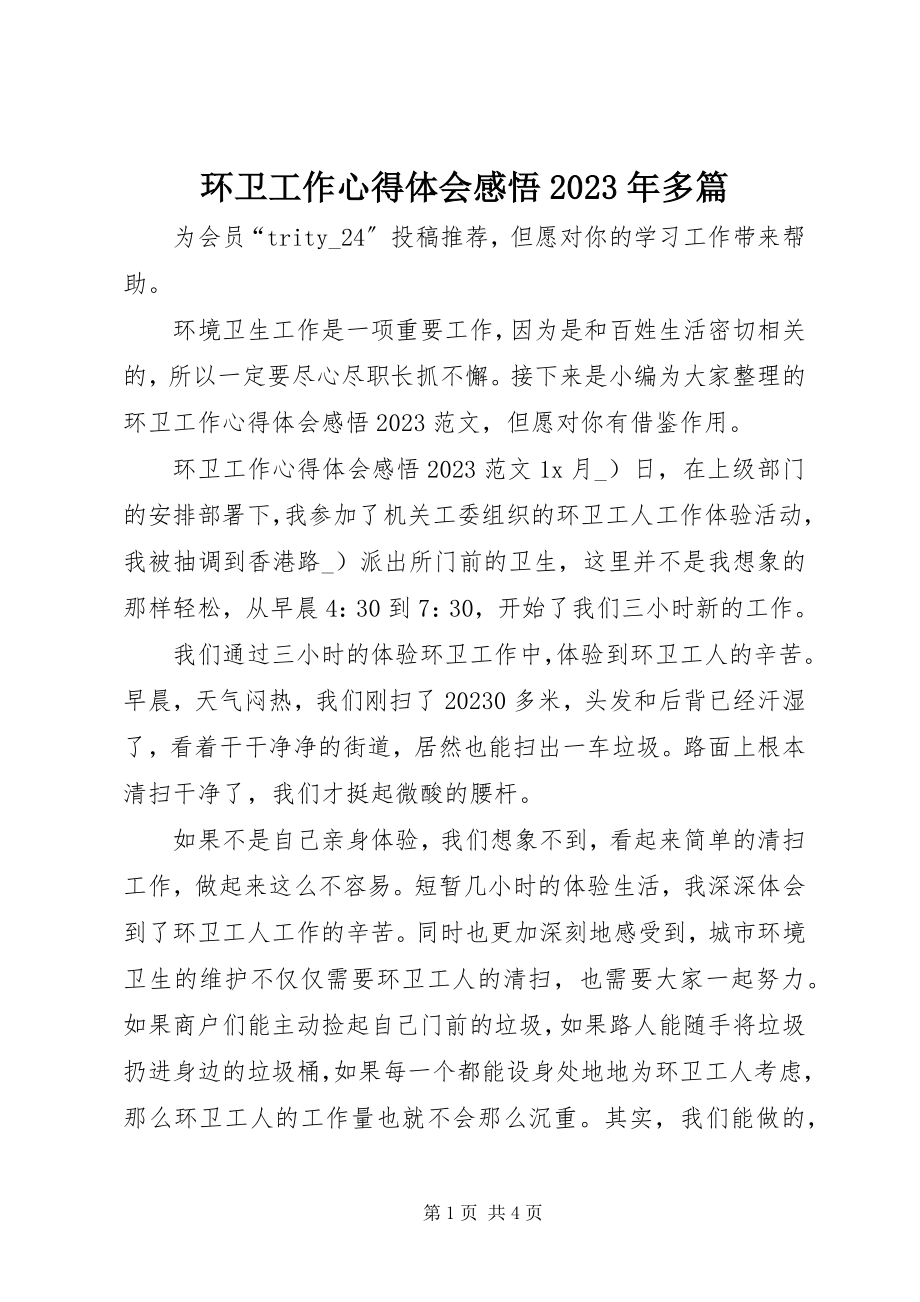 2023年环卫工作心得体会感悟多篇.docx_第1页