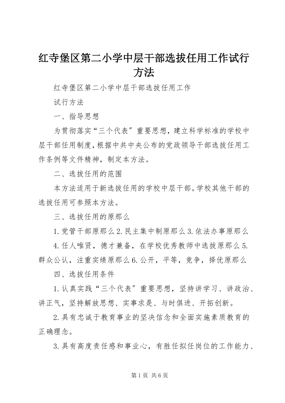 2023年红寺堡区第二小学中层干部选拔任用工作试行办法.docx_第1页